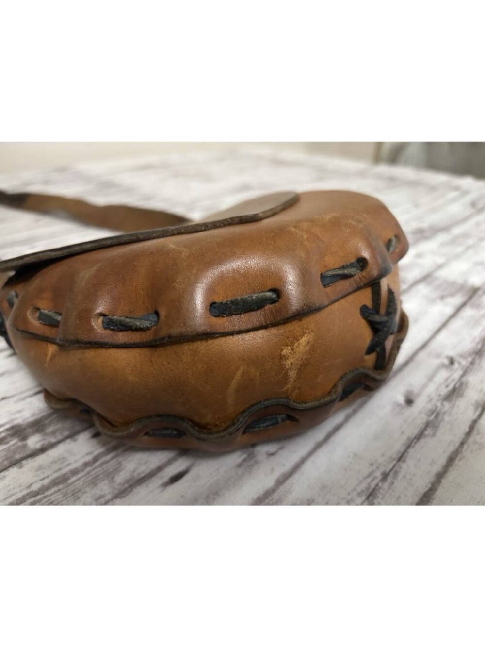 Vintage 60s 70s Hand Tooled‎ Floral Brown Leather Purse Boho Hippy Bag - Picture 2 of 14